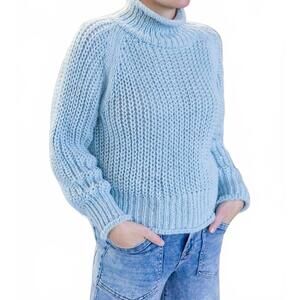 NEW YOLLY eira chunky mock neck sweater in light blue